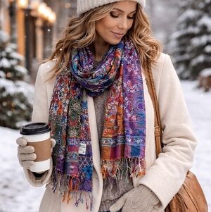 🌈 NWT Wrapsody In Hues Rainbow Floral Boho Scarf | Artisan India